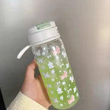 Triogift  -  Kawaii Water Bottle  Tumbler With Straw Handle Aesthetic Cute Tritan Korean Coffee Tea Juice Cup School Drinking Bottle 600ml