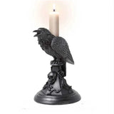 Triogift Halloween Owl Crow Candle Holder Gothic Candlestick Desktop Ornaments Resin Home Decoration Antique Craft Statue