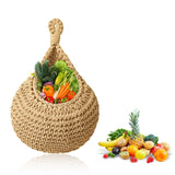 Triogift  1pc Handwoven Wall Hanging Fruit Vegetable Basket Teardrop Plant Basket Kitchen Table Wall Hanging Storage Basket Container