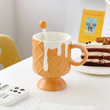 Triogift  -  Office Ceramic Water Mug Cream Ice Cream Coffee Cup with Stirring Spoon Ceramic Cup Ins High Beauty Personalized Milk Cup