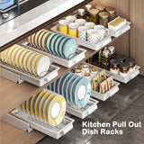 Triogift Kitchen Pull Out Dish Racks With Drainboard Drawer Storage Sliding Mesh Cabinet Basket for Accessorie Pull Out Cabinet Organizer