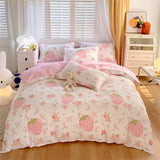 Triogift Cute Strawberry Duvet Cover Set Twin Full Size INS Floral Bedding for Kids Girls Quilt Cover High Quality Bedclothes NO Filling