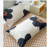 Triogift Japanese-Style Simple Pure Cotton Small Fresh AB Bedding Quilt Cover Pillowcase Bed Sheet Double Bed Home Textile Four-Piece Set