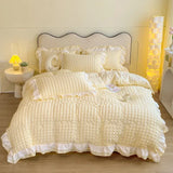 Triogift Luxury Ruffled Seersucker Duvet Cover Set Soft Solid Color Bedding Set with Bed Sheet Pillowcases Queen King Size Bedding Set