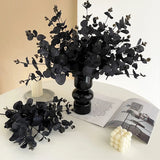 Triogift  34cm Artificial Black Eucalyptus Branch Stems Artificial Plants for Autumn Halloween Home Decoration Wedding Flower Arrangement