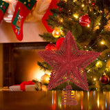 Triogift 25cm Red Glitter Christmas Tree Topper Iron Star Christmas Decor For Home Xmas Tree Ornaments Navidad New Year 2025 Natal Noel