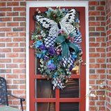 Triogift  Spring Summer Wreath for Front Door Rose Butterfly Simulation Flower Wreath Window Decoration Artificial Wreath Hanging Decor