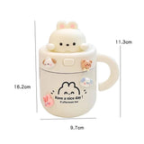 Triogift -  1pc Bear Coffee Thermal Cup For Hot Cold Drinks Water Tea Milk Thermos Mug Stainless Steel Cup With Straw Lid Portable Bottle