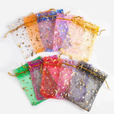 Triogift  50pcs Star Moon design Drawstring Organza Sack Bags Eid Mubarak Wedding Party decoration Candy Gift Packing Bag Jewelry Pouch