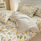 Triogift Lemon Green Leaves Pattern Duvet Cover Set 3Pcs Cotton Bedding Set Soft Comfortable Skin-friendly Comforter Cover Pillowcases