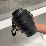 Triogift  - 420ml Portable Plastic Coffee Mug with Rope Leather Cover Creative Water Bottle Tea Milk Cold Drinkware Outdoor Couple Gift Cup