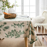 Triogift American Tablecloth Green Pine Cotton Linen Printed Table Mat Dining Room Cloth Rectangular Kitchen Table Cover Cloth Non-Slip