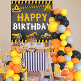 Triogift Construction Balloon Backdrop Disposable Tableware Birthday Decor Boy Excavator Truck Tractor Construction Birthday Party Decor