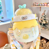 Triogift  -  1L Straw Drink Cup Cute Fruit Cartoon Kettle Travel Portable Plastic Tumbler Kawaii Kids Summer Mug Sport Water Bottle For Girls