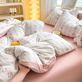 Triogift  Rural Style Bedding Set Fresh Floral Four Piece Set  Girl Heart  Double-layer Gauze   New Meeting Duvet Cover