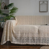 Triogift Love Seat Sofa Cover Single Double Set Retro Hollow Lace Picnic Blanket Throw Blanket Three-Seater Sofa Decoration Beige