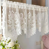 Triogift  1PC Lace Floral Short Curtain for Kitchen Small Window Sheer Drape Porch Cabinet Study  Special Rod Pocket #E