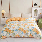 Triogift Yellow Floral 100% Cotton Duvet Cover Rose Pattern Comforter Covers Elegant Flowers Botanical Bedding All Season for Women Girls