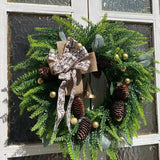 Triogift Farmhouse Christmas Wreath With Bells Door Pine Cone Decoration Artificial Geen Plants Simulation Flower Vine New Year Garland