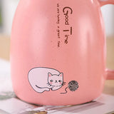 Triogift  -  1pc 420ml Cartoon Cat Ceramic Mug Portable Coffee Cup With Wooden Lid And Stainless Steel Spoon Handle Drinking Cup For Home