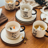 Triogift  -  Cute Kitten Ceramic Cat Claw Cup Afternoon Tea Coffee Cups with Plates Dishes Ceramic Mug for Couples and Children Drinking Milk