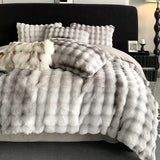 Triogift  Faux fur winter Bed linen super soft bed cover full set Bubble Fleece quilt Duvet cover set bed sheets set Microfiber bedding