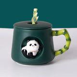 Triogift  -  Panda Ceramic Coffee Cup Dish with Lid Spoon European Couple Mug Afternoon Camellia Tea Cup Breakfast Oatmeal Mug Holiday Gifts