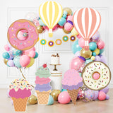 Triogift 18/24/36inch Cake Ice Cream Kt Board Cutout Hot Air Balloon Donut Candy Backdrop for 1st Birthday Party  Baby Shower Decorations