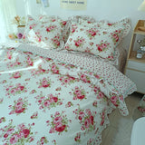 Triogift Elegant Flowers Print Bedding Sets King Queen Size Pastoral Style Ruffle Lace Duvet Cover Bed Sheet Pillowcases Home Textile