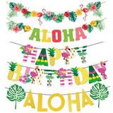 Triogift  Hawaiian Party Decorations Flamingo Garlands Hawaii Luau Tropical Party ALOHA Banner For Summer Beach Birthday Party Decoration