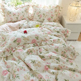 Triogift  Idyllic Small Floral Fresh Ruffled Quilt Cover Four-Piece Set All Cotton Pure Cotton Bed Sheets Bed Skirt Bedding