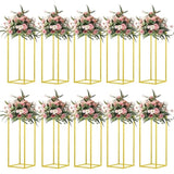 Triogift  10 pcs Column Vases Gold Centerpieces for Table Metal Flower Stand Centerpieces for Tables Party Floral Stands for Flowers