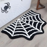 Triogift Black Spider Web Halloween Rug Bathroom Rug for Halloween Decor Spooky Gothic Bath Mat Non-Slip Tufted Mat for Front Door Living