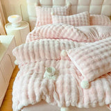 Triogift  Tuscan Faux Fur Warm Fluffy Bedding Set for Winter Skin Friendly Warmth Plush Duvet Cover Set Queen Thickend Blanket Cover Sets