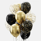 Triogift 12pcs 12inch Black Gold Latex Balloons Graduation Helium Globos Adult Kids Birthday Party Decorations Baby Shower Home Supplies