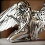 Triogift Art Female Angel Statue Resin Wings Kneeling Angel Garden Figure Decoration Craft Angle Sculpture Desktop Decorative Statue