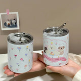 Triogift  -  Kawaii Stainless Steel Thermal Bottle Cup Cute Animal Coffee Cups Vacuum Flasks Themos Travel Portable Water Cup With Lid 350ml