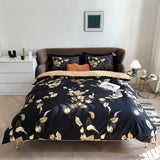 Triogift 29Color 4/6Pcs Luxury Egyptian Cotton Bedding Set Queen King size Bright Flamingo Leaf Duvet Cover Bed sheet set Fitted sheet