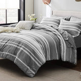 Triogift Comforter Set, Striped Bedding Set All Season, Bed in a Bag with Comforter, Sheets, Pillowcases & Shams, Twin, Cal King