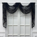 Triogift 1PC Black Ripple Swags Valance for Living Room Bay Window Lace Sheer Drape Curtain Head Study Hotel Home Decoration