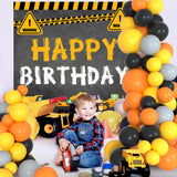 Triogift Construction Balloon Backdrop Disposable Tableware Birthday Decor Boy Excavator Truck Tractor Construction Birthday Party Decor