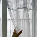 Triogift  White Floral Lace Bottom Sheer Curtain for Small Window Kitchen Home Decoration Voile Drape Rod Pocket