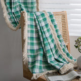 Triogift Kitchen Curtains for Living Room Bedroom Home Decoration Curtain Semi Blackout American Style Plaid Yarn-dyed Cotton and Linen