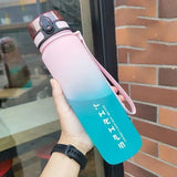 Triogift  -  1 Liter Large Capacity Sports Water Bottle Leak Proof Colorful Plastic Cup Drinking Outdoor Travel Portable Gym Fitness Jugs