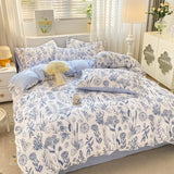 Triogift  Korean Style Seersucker  Washed cotton Bedding Set  Girls Twin Queen Size Duvet Cover   Bed Linens Kids Fashion