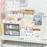 Triogift Desktop Cosmetic Storage Box Organizer Drawer Office Storage Rack Stationery Desk Pen Holder Bunny Drawer Organizer Cute Kawaii