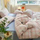 Triogift Fashion Plaid Bedding Set 100% Cotton Duvet Cover Set Home Textiles Nordic Bed Sheet Queen King Quilt Cover Pillowcase Bed Linen