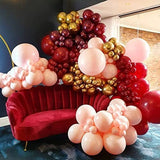 Triogift 136Pcs Burgundy Balloon Garland Arch Kit Blush Metallic Gold Latex Balloons for Wedding Bachelorette Bridal Birthday Decoration