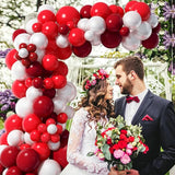 Triogift Double Red Balloons Garland Red White Latex Balloon Arch Kit Valentine's Day Decor Wedding Anniversary Bride Shower Decoration