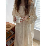 Triogift Polka Dot Nightgown Sleepwear Women Korean Ruffles Night Dress Spring One Piece Pajamas Long Sleeve O-neck Home Wear New